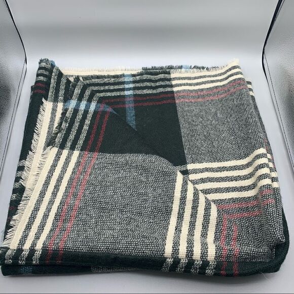 Wool Blend Plaid Fringe Infinity Scarf - Picture 3 of 5